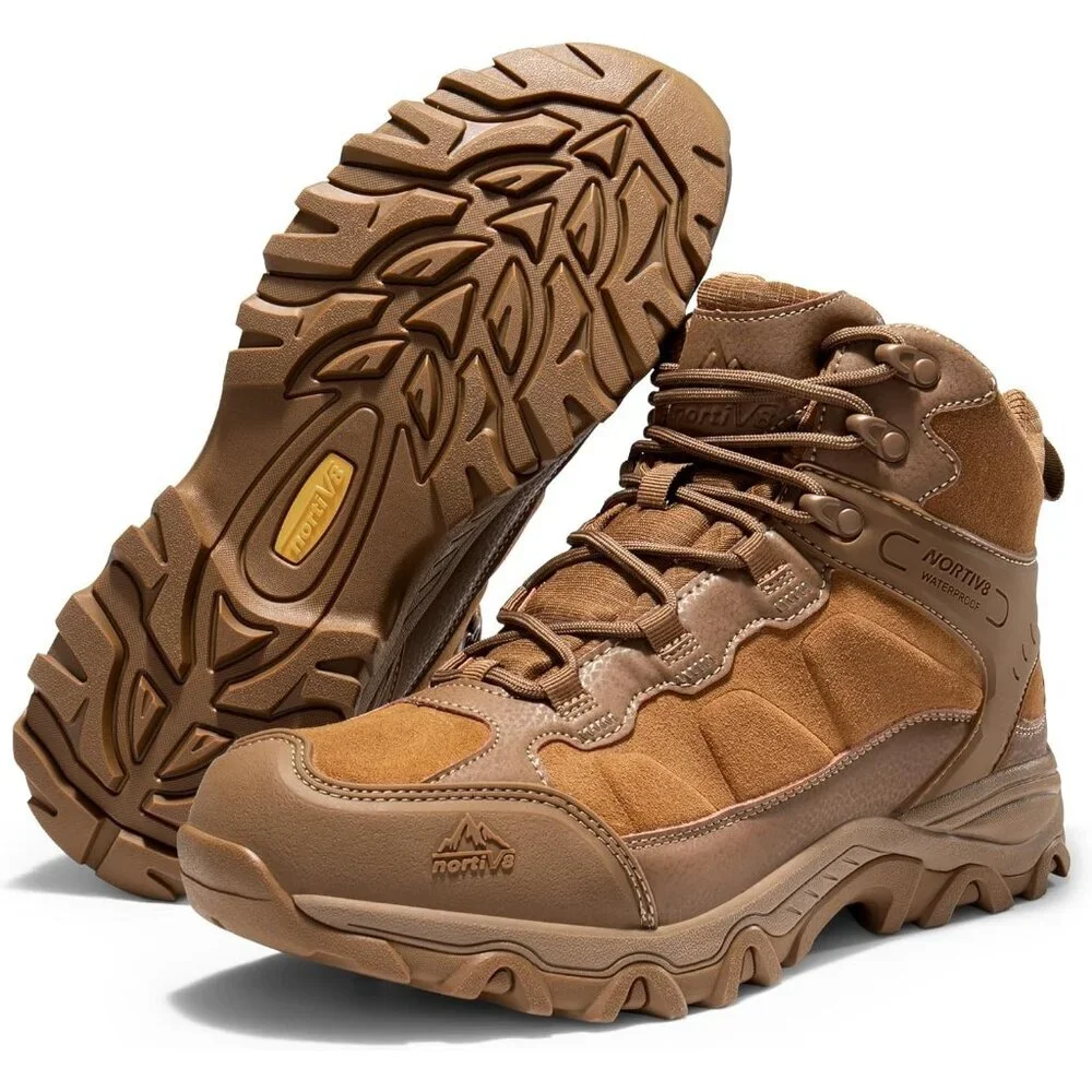 NORTIV 8 Men's Waterproof Hiking Boots Mid Trekking Mountaineering Shoes Coyote